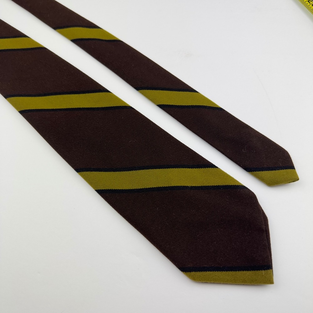 Vintage Brown and Yellow Striped Necktie Classic Wide Stripe Polyester Tie